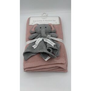 Modern Baby Knit Lovey Elephant Security Blanket Pink & Gray Plush Soft Blanket